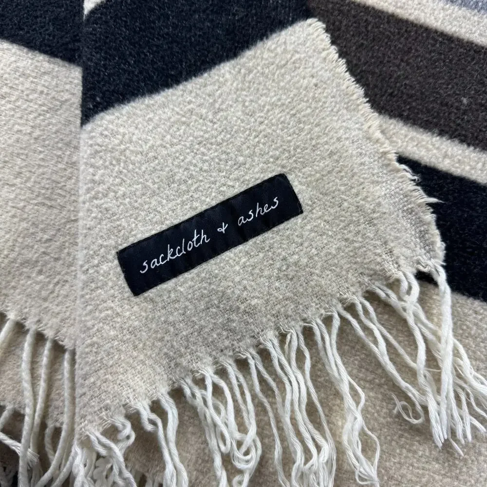 Sackcloth & Ashes Throw Blanket 59x70 Wool Blend Made Italy Striped Fringe